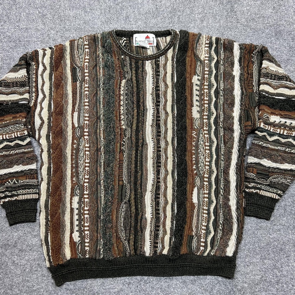 Vintage 90s Florence Tricot 3D Knit Sweater Men's XL Coogi Style Multicolor